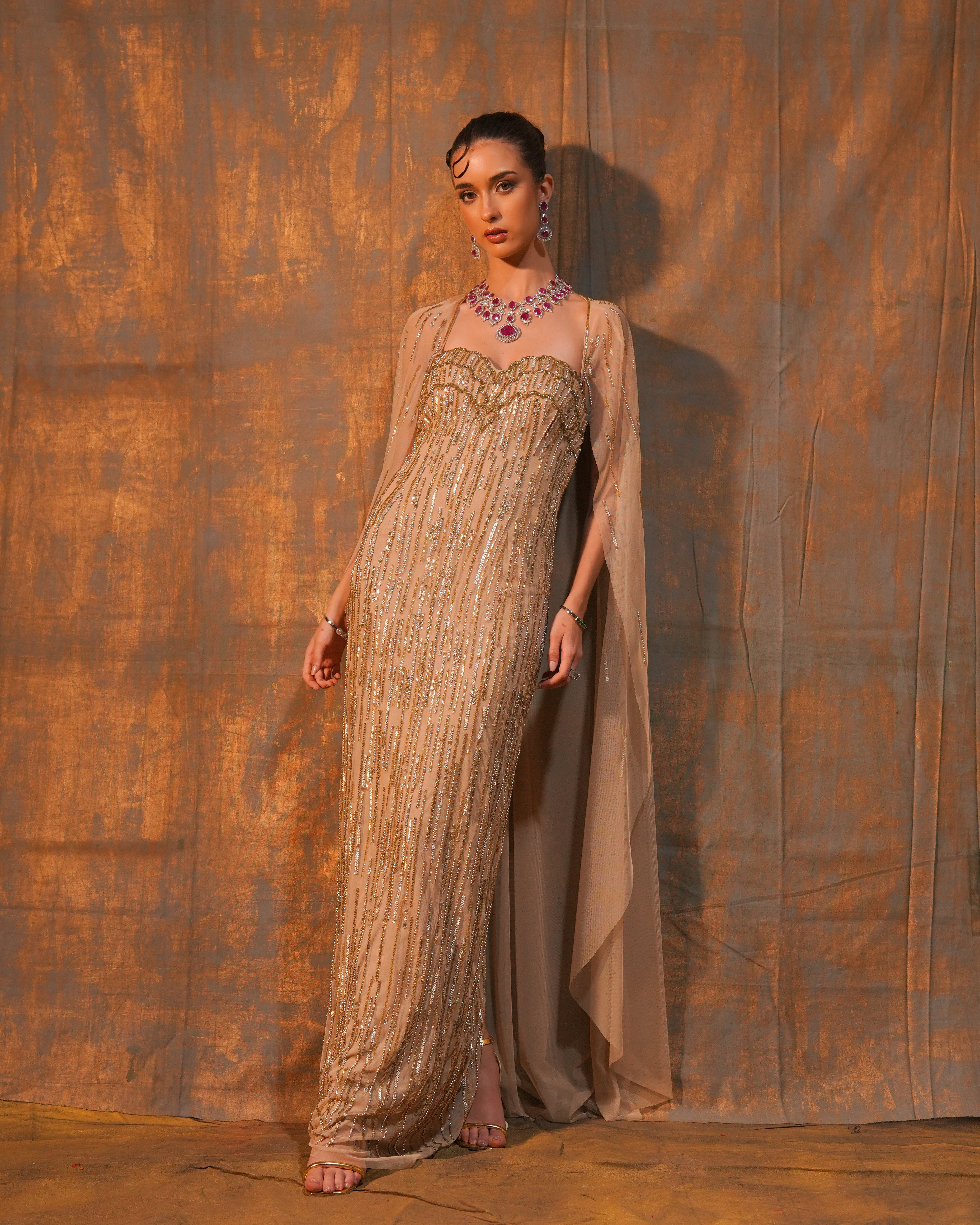 Champagne reverie Cape Gown