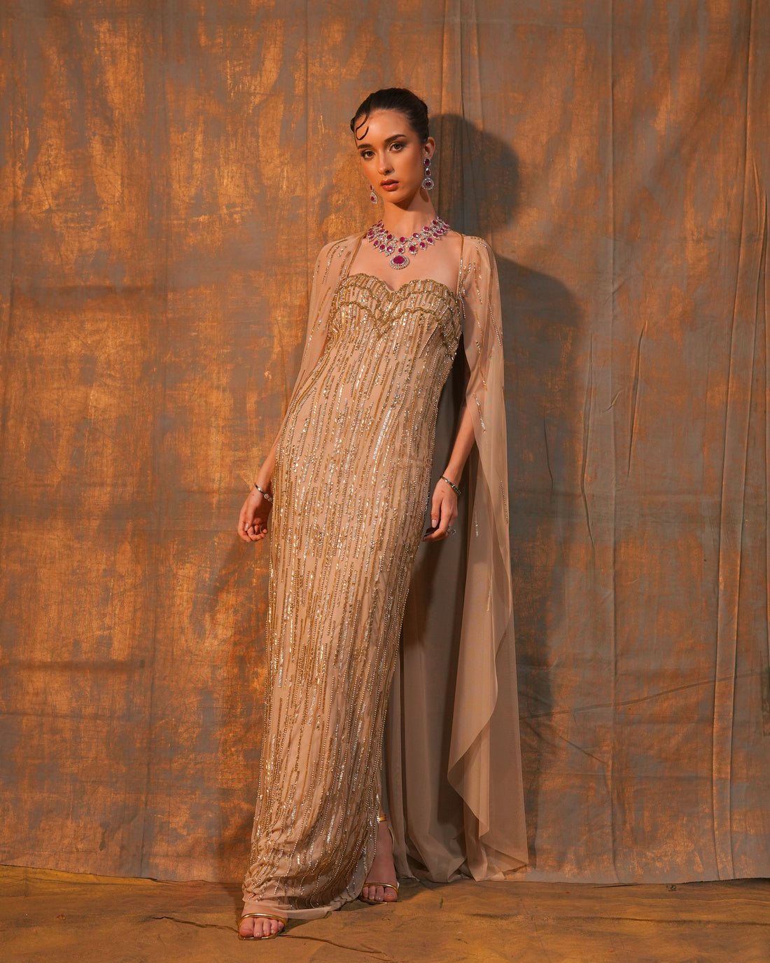 Champagne reverie Cape Gown