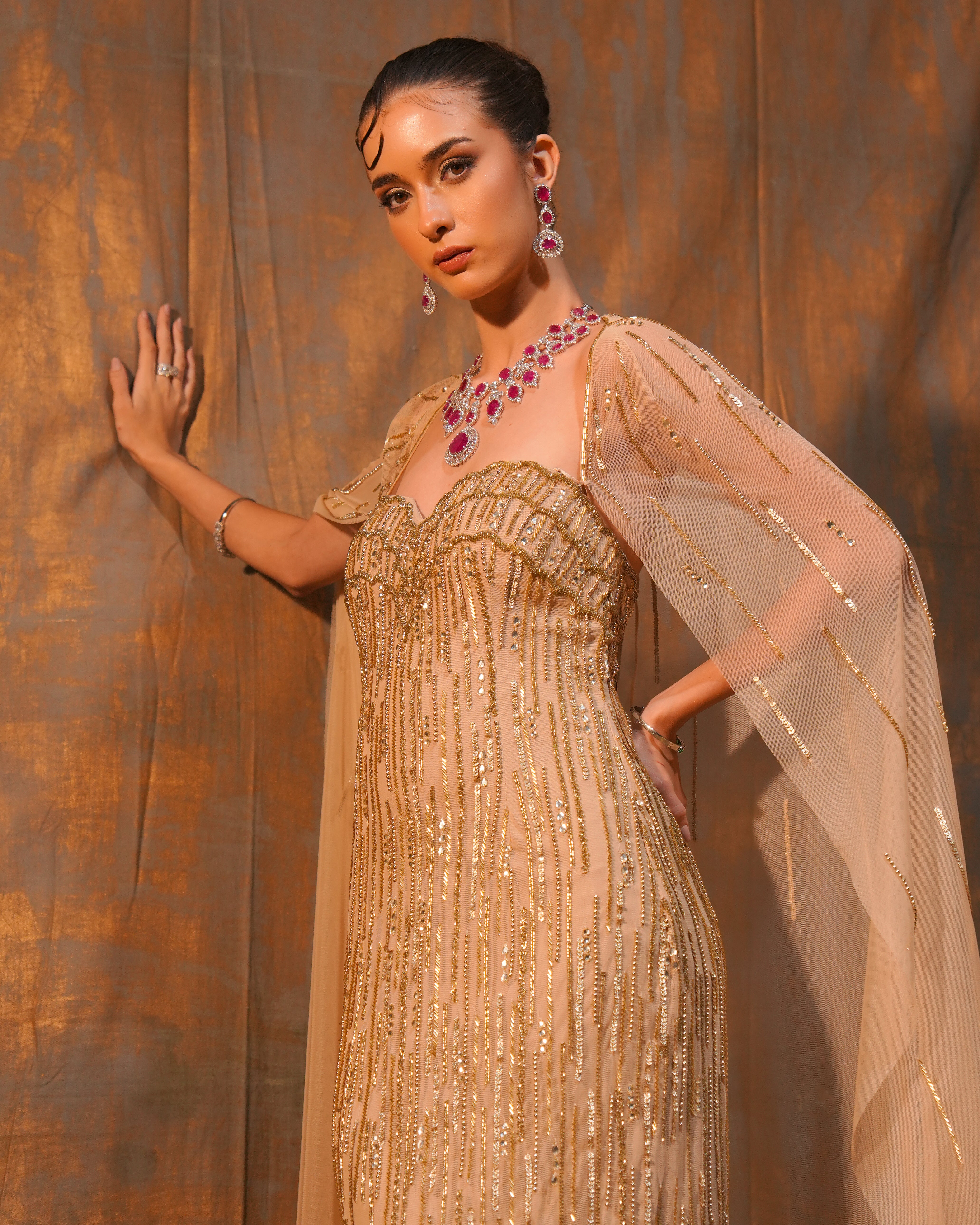 Champagne reverie Cape Gown