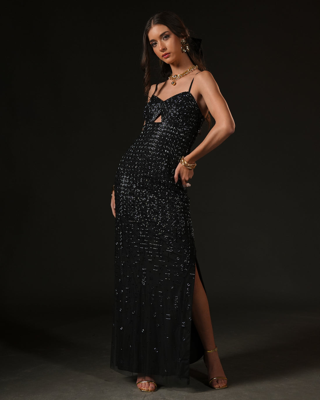 Noir Allure Slit Dress