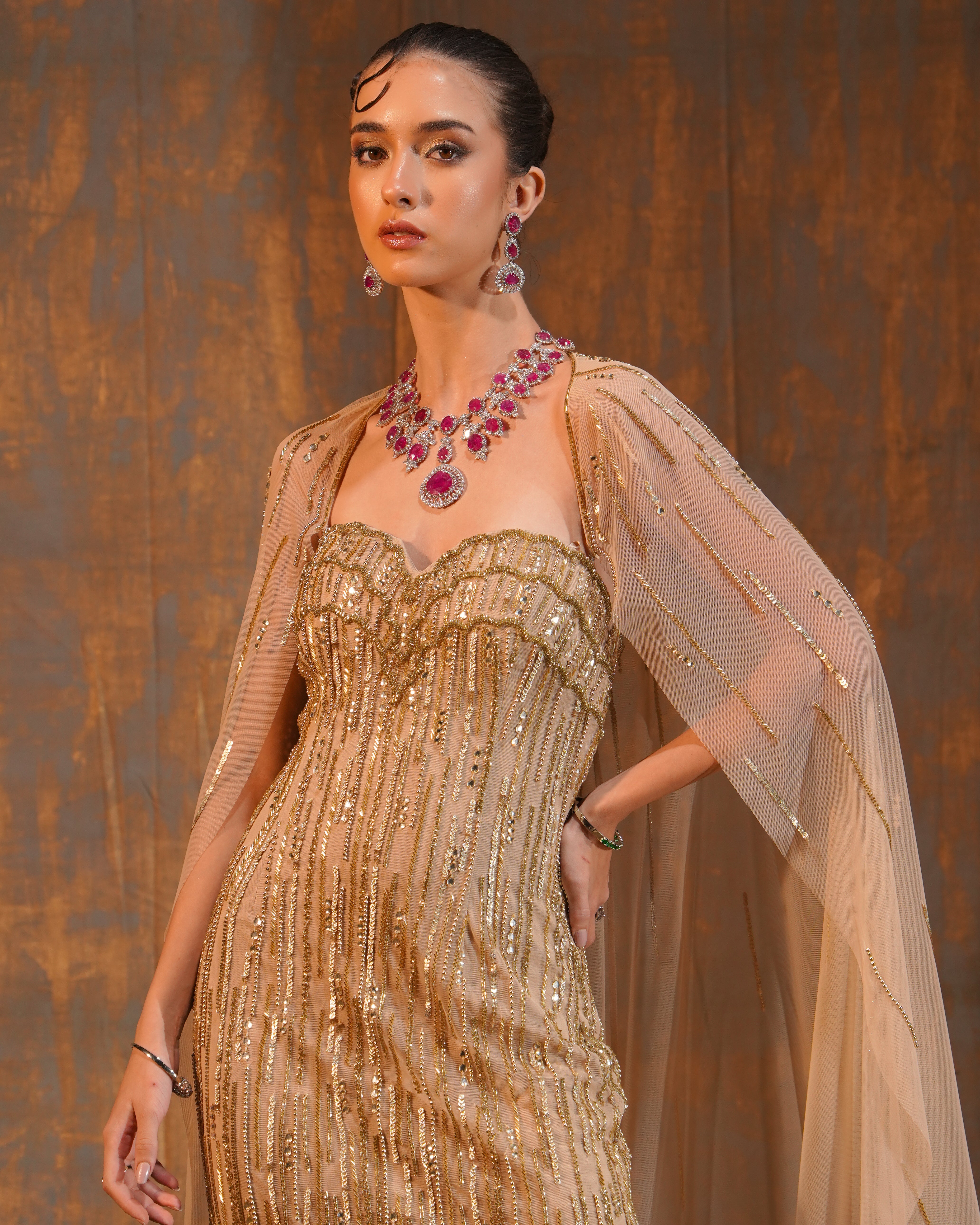Champagne reverie Cape Gown