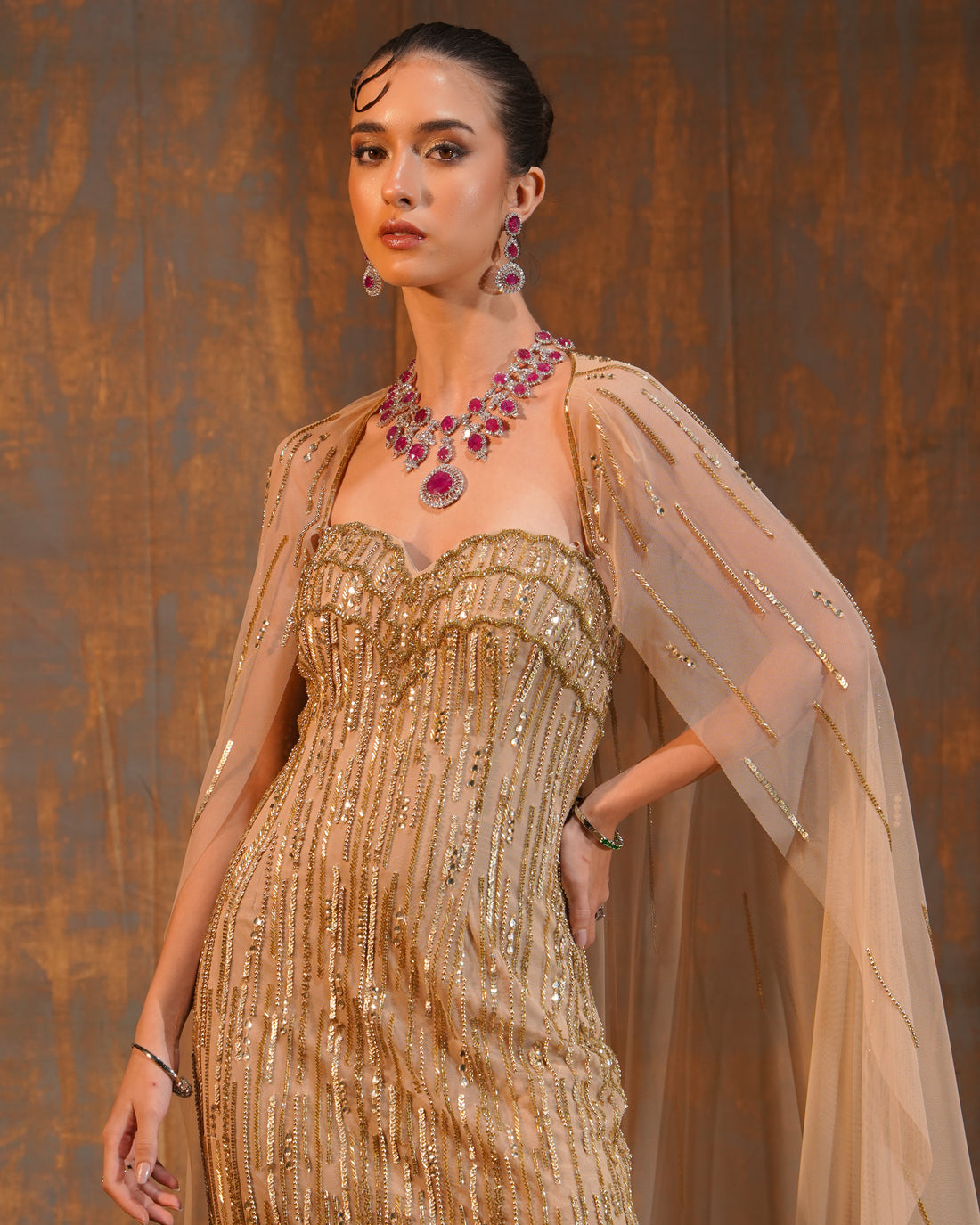 Champagne reverie Cape Gown