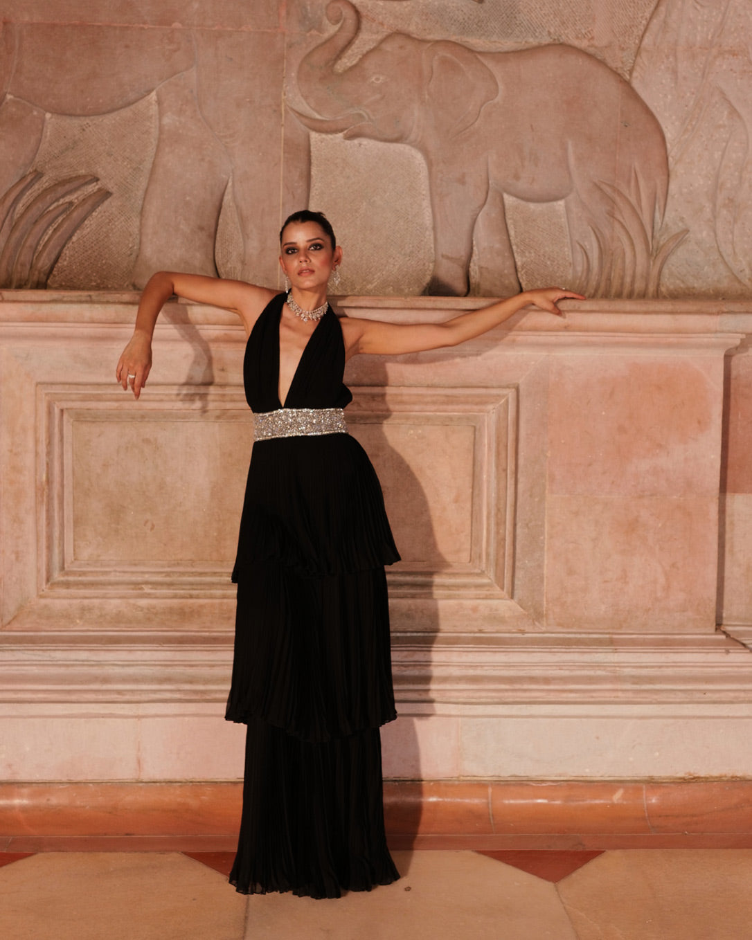 Kylie Embellished Black Gown
